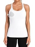 ATTRACO Ribflex Workout Tank Tops with Built in Bra for Women White S