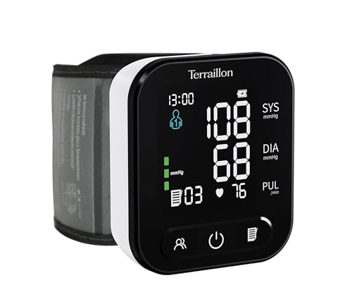 TERRAILLON – TENSIO POIGNET TP251, Tensiomètre Poignet, Classe IIA, Grand écran LED, Tension Artérielle, Rythme Cardiaque, Indicateurs couleur, 2 profils,...