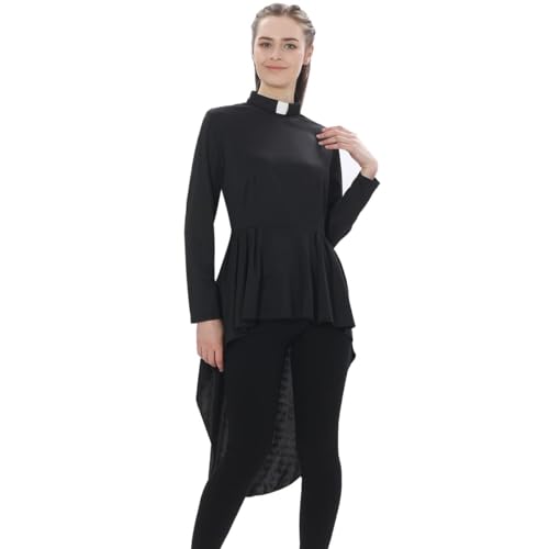 Women's Elegant Clergy Shirt Long Sleeve Asymmetrical Ministers Blouse Casual Tops2