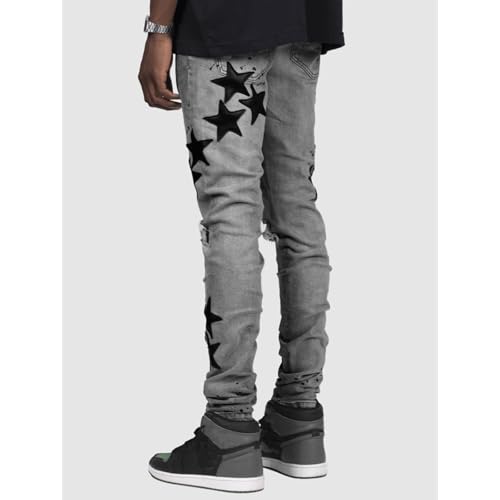 Men's Embroidered Star Jeans Distressed Stretch Slim Fit Stacked Jeans Straight Leg Hip Hop Denim Pants Streetwear2