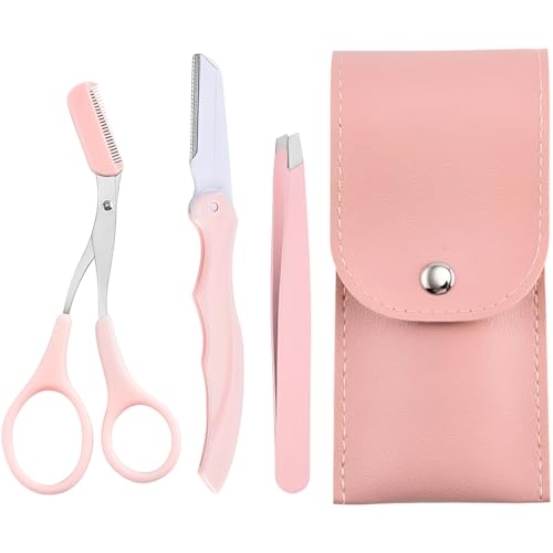 PLABBDPL 4 Piezas pinzas depilar, pinzas depilar profesionales para facial, cejas, Pinzas Depilar Para Mujer, Pinzas De Acero Inoxidable Para Cejas Con Tijeras, Navaja para Vello Encarnado, Rosa