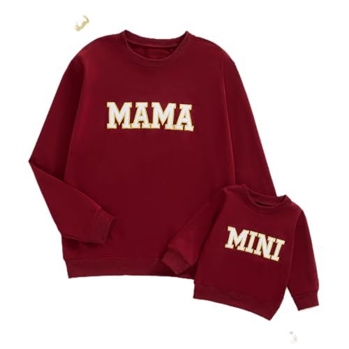 Image of ZAXARRA Mommy and Me Matching Outfits Long Sleeve Crewneck Pullover Tops Mama Sweatshirt Mama and Mini Clothes