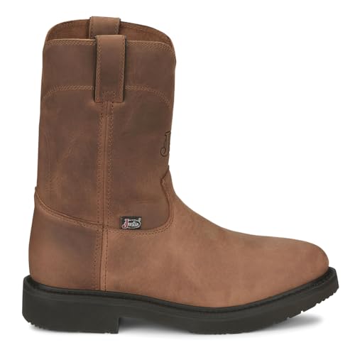 Justin Round-Up 10” Work Boot for Men - Comfort Ortholite Insert, Oil & Slip-Resistant, Electrical Hazard Rated Safety Footwear