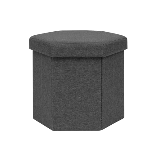 B FSOBEIIALEO Storage Ottoman Cube, 15" Hexagonal Linen Pouf Ottomans, Grey