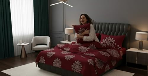 VIVEA RESERVE Ultra-Soft Luxury AC Comforter Set Double Bed | 90x100 Inch | Includes 1 Comforter, 1 Bedsheet & 2 Pillow Covers | All-Season Premium Bedding Set (Wine)