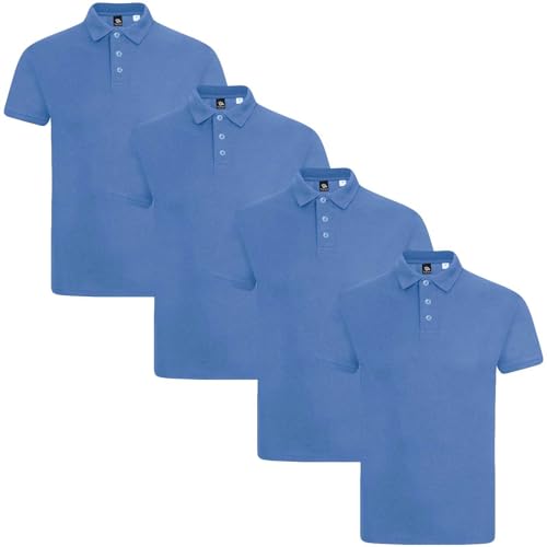 True Face Mens Polo Shirt Plain Tshirt Short Sleeve Summer Work Pique T Shirt Workwear Adult Tee Classic Casual Top Blue Plain - 4 Pack M