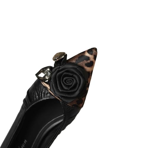 TinaCus Handmade Women's Genuine Leather Pointed Toe Floral Leopard Print Ballet Flat Shoes2