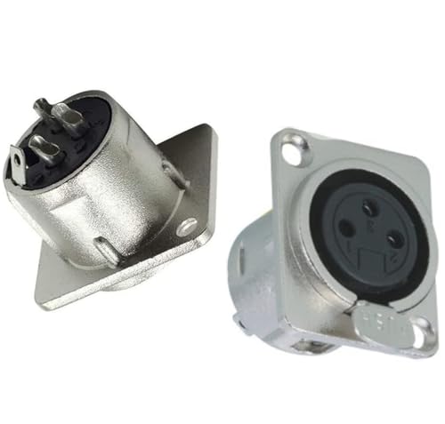 OEIOTEI 3 Pieces XLR Female Plug Audio Adapter Connector 3-Pin Panel Mount Sockets D Type Silver Built-in Plug XLR Sockets for Microphone Speakers Musical Instruments (A) - Image 3