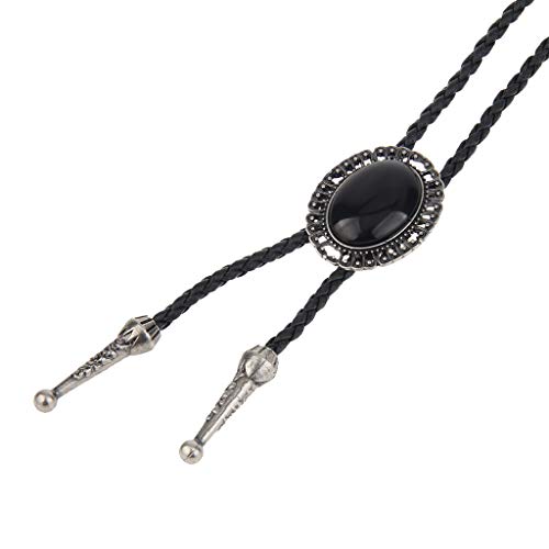 Image of Western Black Bolo Tie for Men and Women,Native American Leather Bolo Tie String