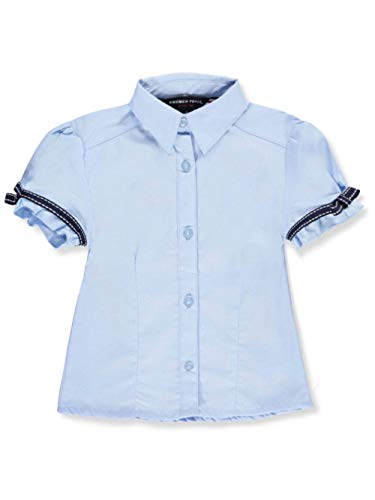 French Toast Big Girls' Bow Stitch Trim S/S Button-Down (Sizes 7-20) - Blue,