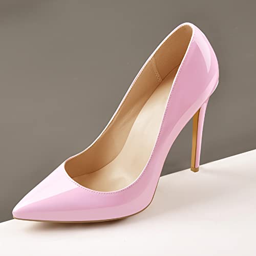 Image of Richealnana Women's Sexy Party High Heels Pointed Toe Slip On Stiletto Pumps Patent Leather Pink Size9.5