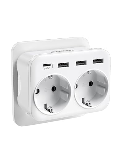 LENCENT Ladron プラグ 4000W、6 in 1、AC コンセント 2 個、USB 3 個と Type C 1 個、複数の壁、モバイル充電器、家族、キッチン、オフィスに最適