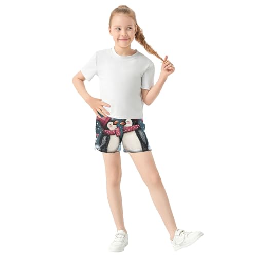 Girls Lounge Shorts Valentines Penguin Couple Print Athletic Pajama Sleepwear Soft Comfy Kids Summer Clothes, X-Small2