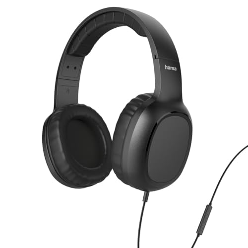 Hama | Auriculares USB C con micrófono (Cascos de botón in Ear Control Remoto Integrado guía de Cable Manos Libres para móvil Smartphone Tablet conexión Directa estéreo ergonómicos Ligeros) Negro