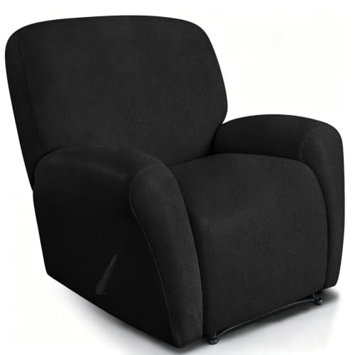 Image of ANARACHON Leather Like Recliner Chair Covers Heavy Duty, 4 Pieces Recliner Cover for Recliner Chair, Leather Cover for Recliner slipcovers Washable for Pets (256Black)