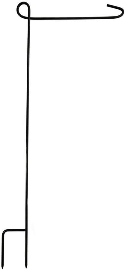 KINREX Garden Flag Pole Holder Stand - Black Metal Iron Wrought Stake Poles for Outdoor Garden Lawn Yard - 3 Piece Set - 35" Tall x 15.5" Wide