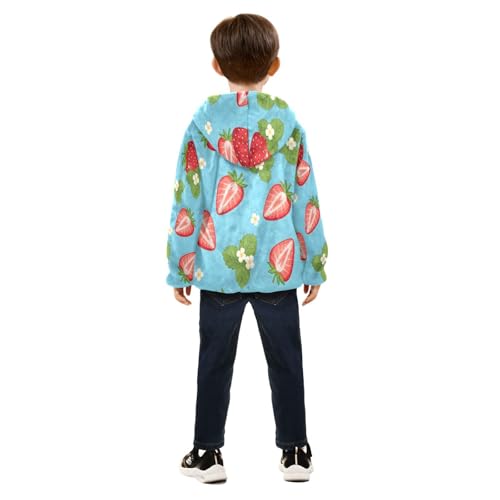 Strawberry Pattern with Flowers Toddler Fleece Jacket Girl Boys Hooded Fleece Jacket Coat Warm Outwear Zip-up 3-10T4
