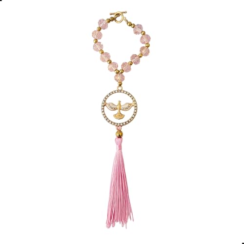 Terço Dezena Retrovisor Carro Divino Acessórios Bolsa Mochila Oratório (1, 1 Divino - Cristal Rosa- Strass Branco)