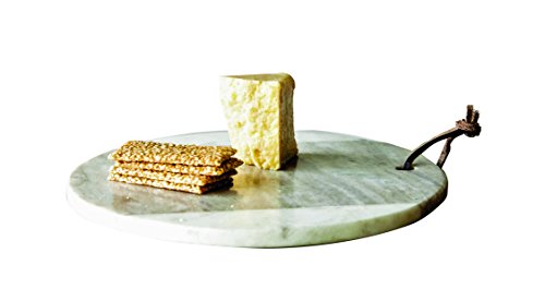 Creative Co-Op Grey & White Round Marble Cheese Board with Leather Tie