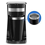 Elite Gourmet EHC111A Maxi-Matic Personal 14oz Single-Serve Compact Coffee Maker Brewer, Includes Stainless Steel Interior Thermal Travel Mug, Compatible with Coffee Grounds, ReCaable Filter, Black