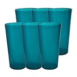 Party Outlaw Vasos de plástico verde azulado, 6 unidades, 16 onzas, ligeros, resistentes, apilables, estilo café, vasos de plástico reutilizables y aptos para lavavajillas, para té helado y agua