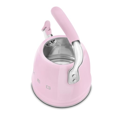 Image of SMEG Stovetop Whistling Kettle - 50s Retro Style, 2.3 Liter (10 Cup / 2.4 Quart) Stainless Steel Tea Kettle with Iconic Design & Whistle - Premium Kitchen Statement Piece (Pink)