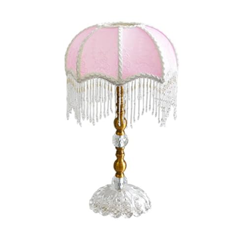 Lampe de table en verre haut de gamme et son abat-jour en dentelle rose