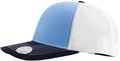 Image of KBETHOS Classic 6 Panel Cotton Twill Mesh Trucker Cap with Adjustable Snapback, Sky-NAV-WHT