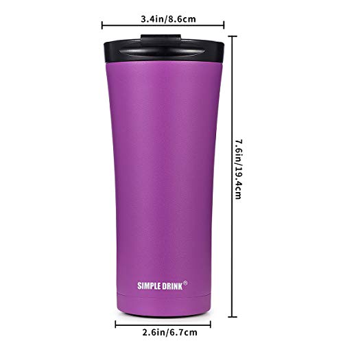 Simple Drink Insulated Coffee Travel Mug 16 Oz | Sturdy Stainless Steel Tumbler Cup With Spill-Proof Lid - Works Great For Ice Drink, Hot Beverage #TOP1