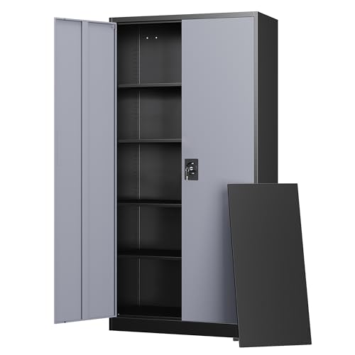 Letaya Metal Garage Storage Cabinets with Lock Door and Adjustable Shelves, Steel Tool Cabinets for Home,Office,Warehouse Organisieren (Black Grey, 72" H)