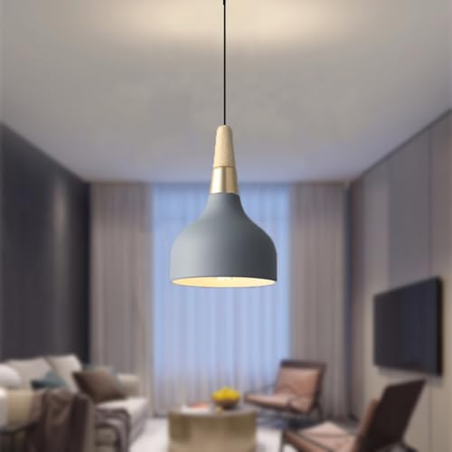 Plafonnier E27 gris en bois et métal style industriel pour cuisine