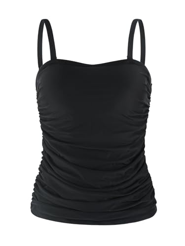 Ocean Blues Women's Strapless Bandeau Tankini Top Tummy Control Bathing Suit Top Only2