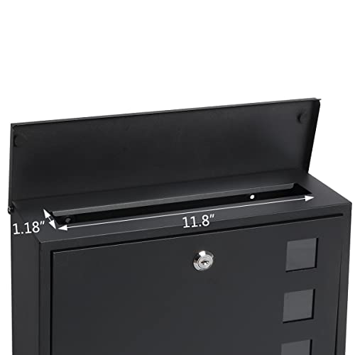 Kentoko Locking Mailbox Wall Mounted Locked Mailboxes,Mail Box With Key Lock,Large Capacity Mailbox For Newspapers,Black #TOP5