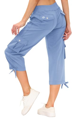 Image of MoFiz Womens Capris with Pockets Loose Fit Casual Capri Pants Dressy Lightweight Ladies Baggy Cargo Pants for Hiking