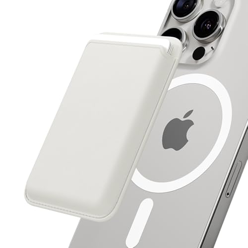 Sinjimoru Magnetic Card Wallet Premium Vegan Leather Phone Wallet for MagSafe 3-Card Holder Compatible with iPhone 17 Pro Max Air 16 15 14 13 Series. M-Viica Basic White