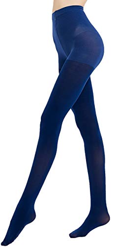 CozyWow Women's Control Top Semi Opaque Reinforced Footed Tights Soft and Elastic Pantyhose(S/M, Dark Blue1 Pair)