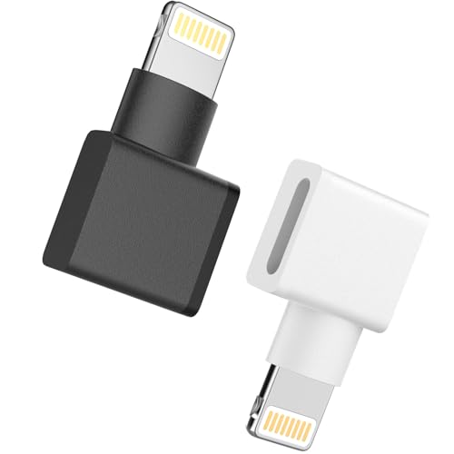 [Apple MFi Certified] 90 Degree Lightning Extender Adapter for iPhone Charger 2 Pack iPhone Lightning Male to Lightning Female Extension Dongle Connector Pass Video/Audio Through Protective Cases