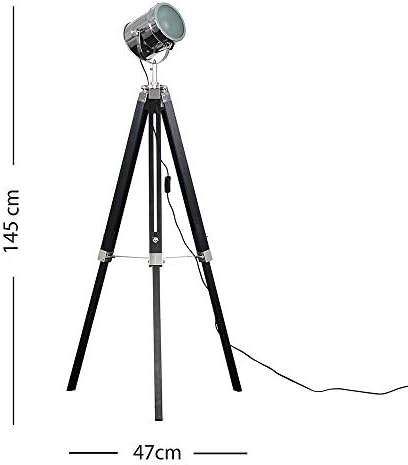 MiniSun Modern Matt Black & Chrome Industrial Photography/Film Studio Style Adjustable Spotlight Tripod Floor Lamp