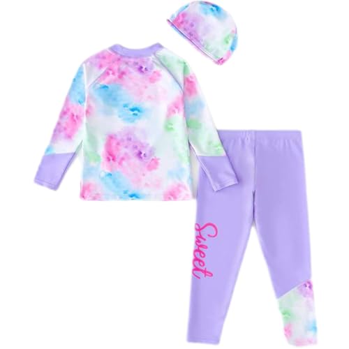 Vivobiniya Kid Girl's Two Piece Swimsuits Long Sleeves Rash Guard Shirt + Swim Trunks UPF50+UV 3-12Years2