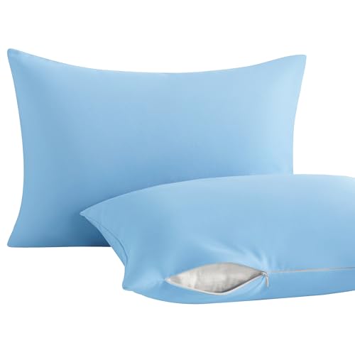 Image of NTBAY 2 Pack Toddler Pillows with Pillowcases, Soft Cotton Down Alternative 13x18 with Microfiber Zippered Pillowcases for Sleeping in Crib Bed - Machine Washable - Breathable Travel Pillow, Sky Blue
