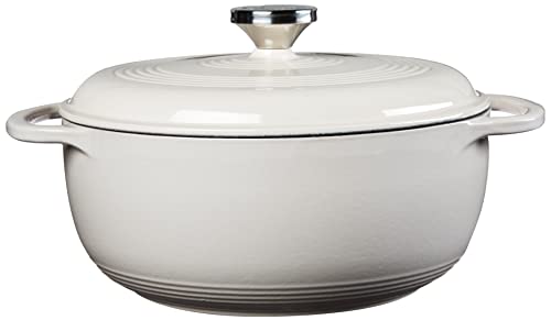 Image of Lodge 4.5 Quart Enameled Cast Iron Dutch Oven with Lid - Dual Handles - Oven Safe up to 500 F or on Stovetop - Use to Marinate, Cook, Bake, Refrigerate and Serve - Oyster White