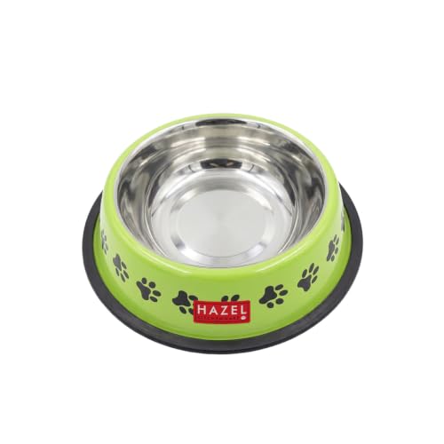 Image of HAZEL Green Stainless Steel Pet Food Bowl with Paw Print Design | Paw Print