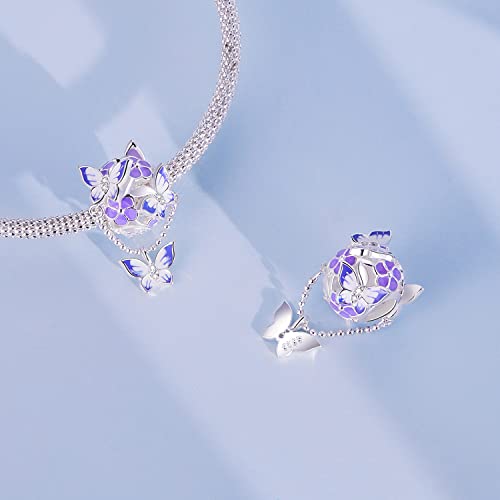 Dije de plata 925 con borla de flor y mariposa para pulseras de mujer 6