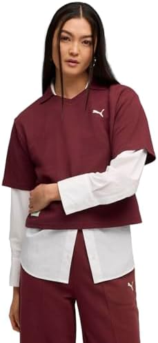 PUMA Kadın PUMA CLASS Relaxed Polo Tee T-shirt Ruby Shimmer M - Görsel 1