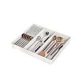 Besttoolifes Bandeja organizadora de cubiertos extensible ajustable, soporte de cubiertos expandible con divisor para almacenamiento de utensilios de cocina, color blanco (A)