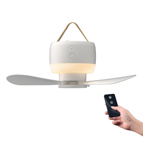 HOOLRZI Ventilador de techo con control remoto de 3600 mAh para exteriores, 3 velocidades, gran capacidad, luz nocturna, vientos fuertes, ventilador de techo