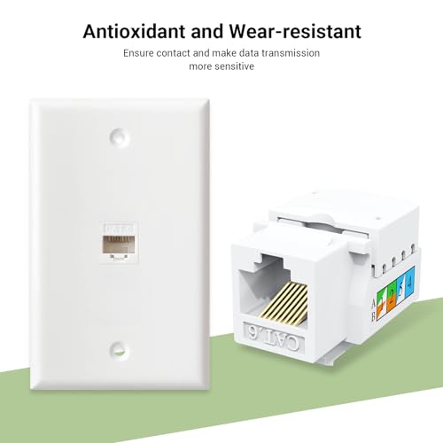 Image of 20-Pack Cat6 Keystone Jacks, RJ45 Keystone Jack, Ethernet Keystone Jack for Wall Plate (Not Compatible with Patch Panel)
