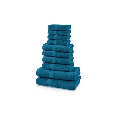 CHARKHAH 10 Pieces Towel Bale Set Reusable Cotton Super Absorbent Cloth Quick Dry Towel 450 GSM Thick Thread Bathroom Sets with 2 Bath 4 Face & 4 Hand Towels Ideal for Home Gym Hotels (Teal) Cover