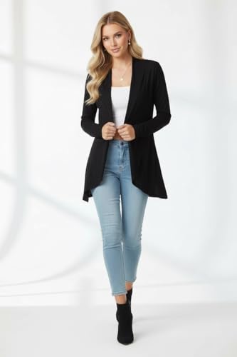 Image of ToBeInStyle Womens Open Front Long Sleeve Lightweight Asymmetrical Draped Cardigan with Side Pockets