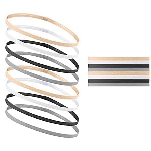 Bloomique - 8 PC Sports Headbands, Thin Elastic Headbands Mini Sweat Bands Non Slip Sport Hair Bands Athletic Running Headband Stretchy Hair Bands for Boys Men Women Fitness Cycling Workout Exercise